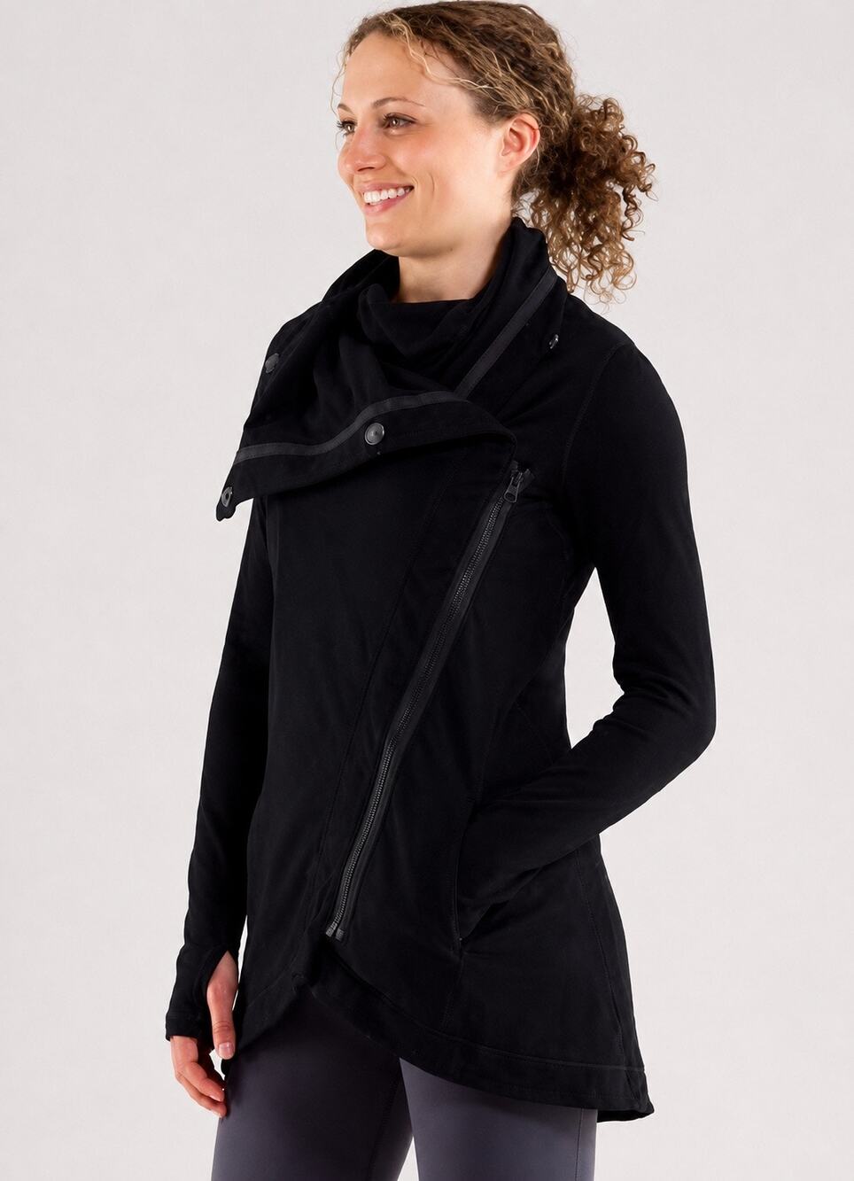 Lululemon Method Wrap Black Asymmetrical Zip Cowl Neck Jacket Size 10
